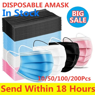 10/50/100pcs Mask Disposable Non wove 3 Layer Ply Filter Mask mascarillas mouth Face mask Breathable Earloops Masks Face Masks