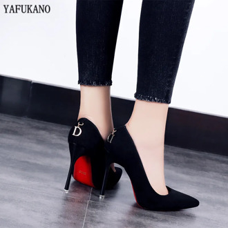 10 Cm Sexy Thin Heel High Heels 2020 Brand Fashion Metal Buckle Womens Pumps Black Elegant Pointed Toe Dress Party Wedding Shoes