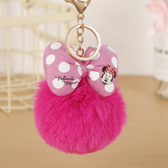 10 Color Disney Minnie Key Chain Cartoon Polka Dot Bow Pom-Pom Key Ring Pendant Car Bag Ornament Fashion Parts Toy