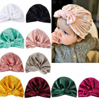 10 Colors Baby Headbands Rubber Ear Velvet Headbands Toddler Winter Warm Baby Turban Beanie Hat Elastic Head Band Headdress