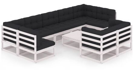 10-delige Loungeset met kussens massief grenenhout wit