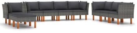 10-delige Loungeset met kussens poly rattan grijs