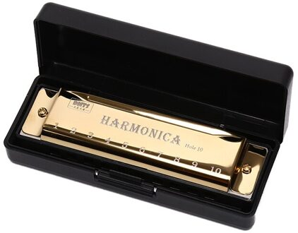 10 Gaten Sleutel Van C Blues Harmonica Muziekinstrument Educatief Speelgoed Met Case Houtblazers Instrument Voor Beginners Goud