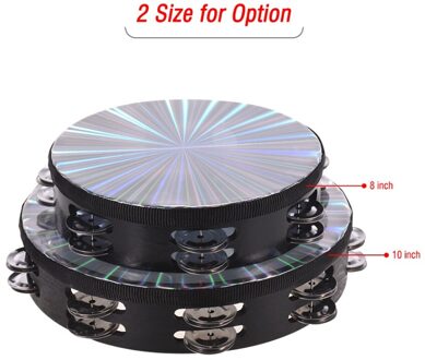 10 Inch Houten Radiant Tamboerijn Tafelbel Handtrommel met Dubbele Rij Jingles Reflecterende Drum Hoofd Percussie Instrument 8 duim