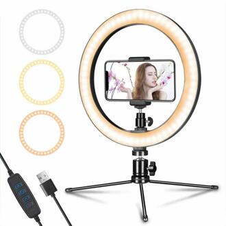 10 Inch Led Ring Licht Met Statief Stand Voor Iphone Samsung Mobiele Telefoon Mini Camera Licht Met Houder Voor Video make-Up Verlichting
