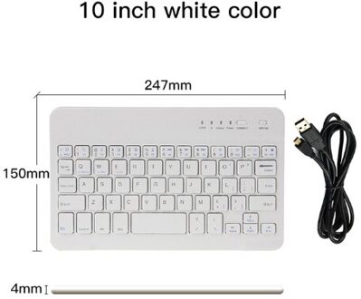 10 Inch Mini Wireless Bluetooth 3.0 Toetsenbord Voor Ipad Tabs Galaxy Ios Android Windows Tabletten Mobiele Telefoon Aluminium Russische 10 duim wit kleur