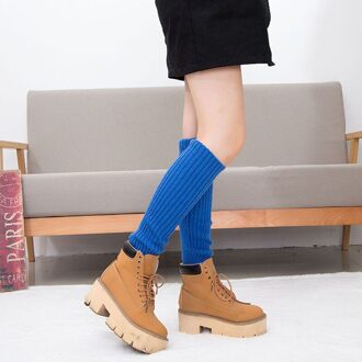 10 Kleuren Winter Warme Beenwarmers Vrouwen Sport Veiligheid Beenwarmers Lange Gebreide Kneepad Been Warmer Zachte Pluche Tube Sokken Meisjes donker blauw