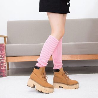 10 Kleuren Winter Warme Beenwarmers Vrouwen Sport Veiligheid Beenwarmers Lange Gebreide Kneepad Been Warmer Zachte Pluche Tube Sokken Meisjes roze