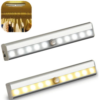 10 LED Motion Sensor Cabinet Light USB Charging Intelligent Nightlight Wardrobe Light for Kitches and Bedroom Closet Bathroom