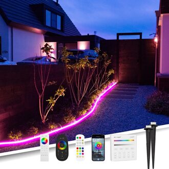 10 meter RGB neon led flex midi recht - complete set neon verlichting met grondspiezen