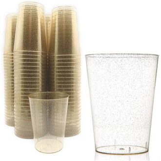 10 Oz Gold Plastic Bekers, Wegwerp Gold Glitter Plastic Bekers, clear Plastic Bekers Voor Thuis Bruiloft Kopjes Party Cups 100Pcs