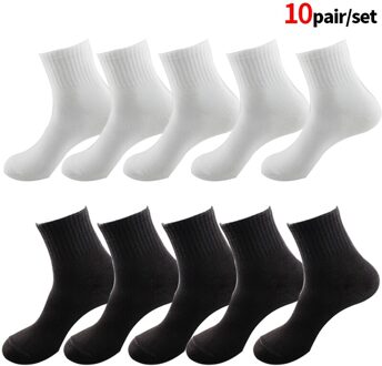 10 Paar Vrouwen Sokken Ademend Enkel Sokken Effen Kleur Korte Comfortabele Katoen Low Cut Sokken Zwart Wit Grijs wit zwart