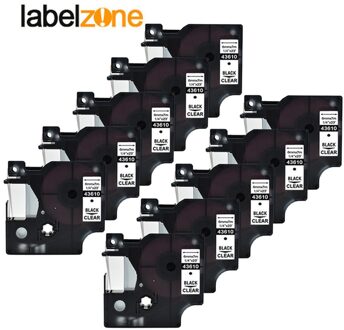10 Pack 43610 1/4 "(6mm) x '(7 m) zwart op helder compatibel Dymo D1 PNP 6mm label printers D1 43610 voor dymo label manager LM160