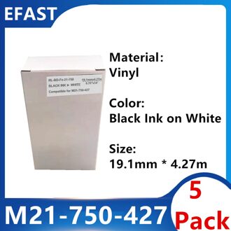 10 Pack Bmp21 M21 750 427 Vinyl Maker Label Lint Zwart Op Wit BMP21 Plus Printer Zwart Op Wit M21-750-427 19.1Mm * 4.27M 5 Pack