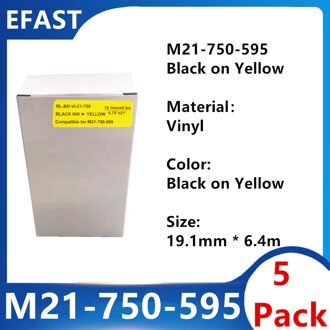 10 Pack M21 750 595 Vinyl Label Lint Zwart Op Geel Voor BMP21 Plus Bmp21 Lab Printer M21-750-595 19.1Mm * 6.4M 5 Pack