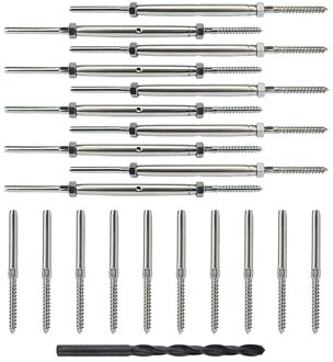 10 Pairs Lag Schroef Swage Spanschroef Spanner En Lag Schroef Stud Montage Voor 1/8Inch Kabel Reling kit