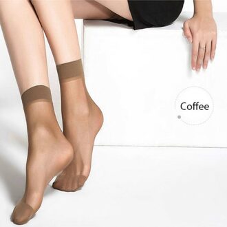 10 Pairs Vrouwen Sokken Nylon Elastische Korte Ankle Sheer Mesh Effen Kleur Zijde Korte Sokken Zien Door Dames Sok koffie