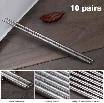 10 Paren/set Chinese Metalen Eetstokjes Antislip Rvs Chop Sticks Set Herbruikbare Voedsel Sticks Sushi Hashi Baguette