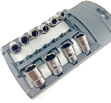 10 Pcs 3/8 Inch Drive CRV and Black Nickel Imperial Socket Set With Anti-Theft Plastic Rack