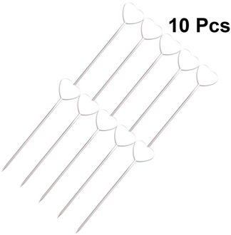 10 Pcs 304 Roestvrij Staal Voedsel Sticks Herbruikbare Hart Vormige Cocktail Picks Fruit Dessert Picks Voor Diner Party Bbq (zilver)
