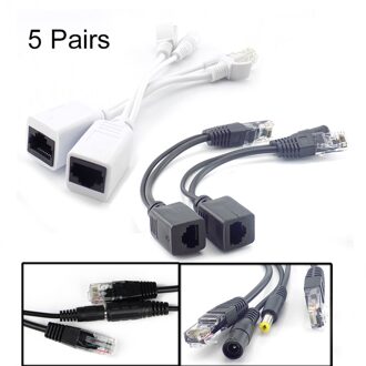 10 Pcs 5 Paar Poe Splitter Kabel RJ45 Injector 12V Voeding Adapter Connector Voor Ip Camera Cctv Accessoires 5.5*2.1 Mm 10stk zwart