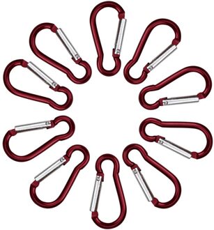 10 Pcs Candy Kleuren Karabijnhaak Aluminium D Ring Sleutelhanger Karabijnhaken Haak Spring Snap Clip Haken Sleutelhanger Klimmen Apparatuur rood