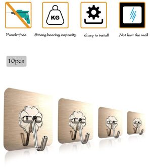 10 Pcs Deur Haak Zelfklevende Muur Haken Transparante Anti-Slip Traceless Zware Stok Op Haak Badkamer Keuken Muur stickers 10stk goud