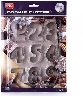 10 pcs driedimensionale rvs digitale cookie mold DIY bakken tools biscuit cakevorm cake decoratie gereedschappen