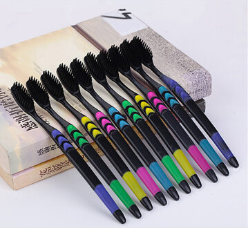 10 Pcs Familie Pak Tandenborstel Fiber Zachte Bamboe Houtskool Volwassen Diepe Schoon Zorg Tandvlees Fijn Haar Thuis Unisex Gezonde Tanden borstels 10stk Family reeks