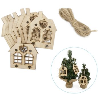 10 Pcs Houten Holle Huis Uitsparing Plakjes Ambachten Versiering Voor Diy Crafting Kerstboom Opknoping Ornament Decoratie Hanger