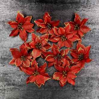 10 PCS Kunstmatige Glitter Bloemen Kerst Decoraties Voor Huis Kerstboom Ornamenten Boom Jaar Decoratie rood
