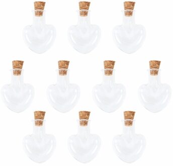 10 Pcs Liefde Hart Vorm Mini Wish Note Craft Glazen Flessen Potten Met Kurk (Clear)