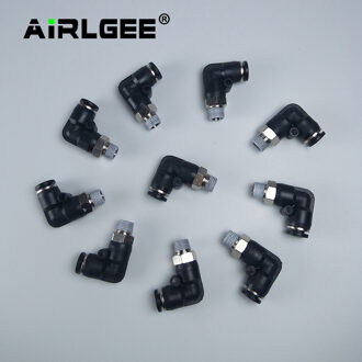 10 Pcs Pneumetic 6 Mm Tot 1/8 "Pt Buitendraad One Touch Elbow Quick Fittings Black