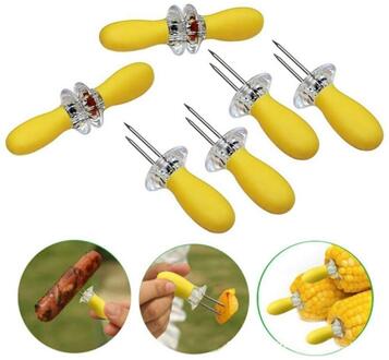 10 pcs Rvs Corn Cob Houders met Siliconen Handvat Spiesjes BBQ Naald voor Thuis Koken en BBQ