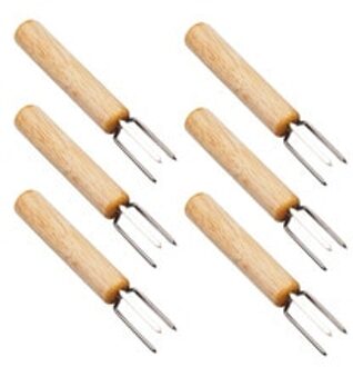 10 Pcs Rvs Houten Handvat Corn Barbecue Vorken Barbecue Bbq Vlees Vorken Grill Gereedschap Houten Stok Voor Bbq Koken gebruik