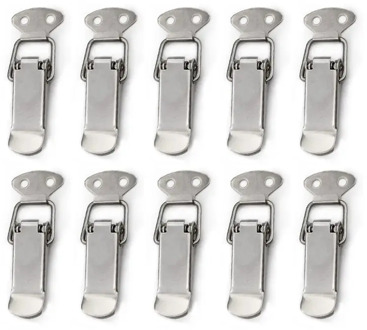 10 Pcs Stainless Steel Buckle Snap Hasp Cabinet Luggage Closure Spring Loaded Toggle Tie DIY Metal Buckles Lock Fasteners Tools