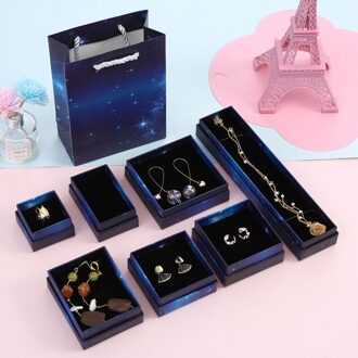 10 Pcs Sterrenhemel Sieraden Doos Donkerblauw Sieraden Doos Bag Spot Poreuze Ring Verpakking Geschenkdozen feestartikelen 22x5x3cm