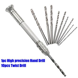 10 Pcs Twist Boor Hand Tool Handboor Mini Kleine Hand Grip Timmerman Chuck zilver 11stk
