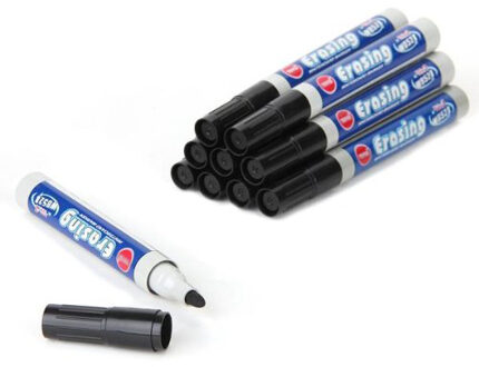 10 Pennen Marker Vilt Markeerstift Zwart Uitwisbare Whiteboard Voor Kantoor