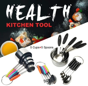 10 Piece Measuring Cups Measuring Spoons Set Stainless Steel Measuring Cup Spoon for Baking Tea Coffee Kitchen Measuring Tools