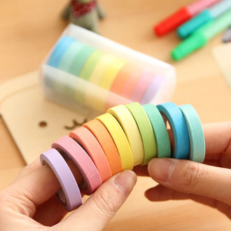 10 Pieces Rainbow Solid Colour Masking Washi Sticky Paper Tape Adhesive Scrapbooking Deco Masking Washi Tape Home ImprovementW