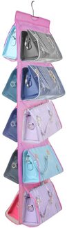 10 Pocket Folding Hanging Handbag Purse Storage Large Clear Holder Anti-dust Organizer Rack Hook Hanger Roze