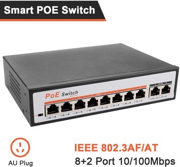 10 Poorten 100Mbps Poe + Switch 8 Poorten Poe +(Plus) 802.3af/Op 30W 2 Uplink Ethernet AU plug