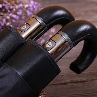 10 Ribben Opvouwbare Automatische Paraplu Regen Vrouwen Lederen Houten Handvat Klassieke Engels Stijl Paraplu Grote Mannen Sterke Wind Paraplu