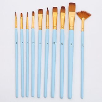 10 Rode Staaf Twee Kleur Nylon Wol Aquarel Borstel Set Olieverf Borstel blauw