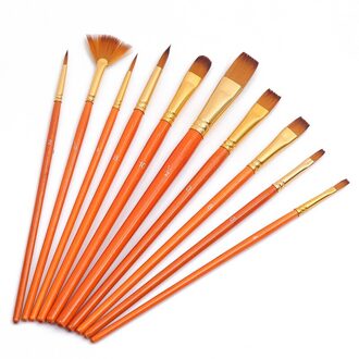 10 Rode Staaf Twee Kleur Nylon Wol Aquarel Borstel Set Olieverf Borstel oranje