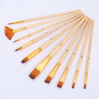 10 Rode Staaf Twee Kleur Nylon Wol Aquarel Borstel Set Olieverf Borstel Yuan Mu Se
