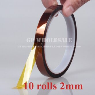 10 rolls 2mm X 33 m/roll 0.06mm dikke elektrische Isolatie Tape Hoge Temperatuur Hittebestendige tape elektrische isolatie tape