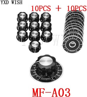 10 Set A03 Draaiknop + MF-A03 Bakeliet Knop Met Schaal Plaat/Sheet Schaal Digitale Potentiometer Kit