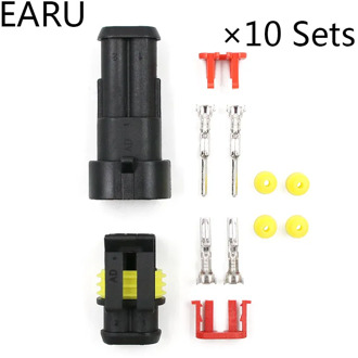 10 sets AMP 1.5 DJ7021-1.5 2 Pin Way Waterproof Atuomotive Electrical Wire Cable Connector Plug Socket Apater Car Xenon LED Lamp